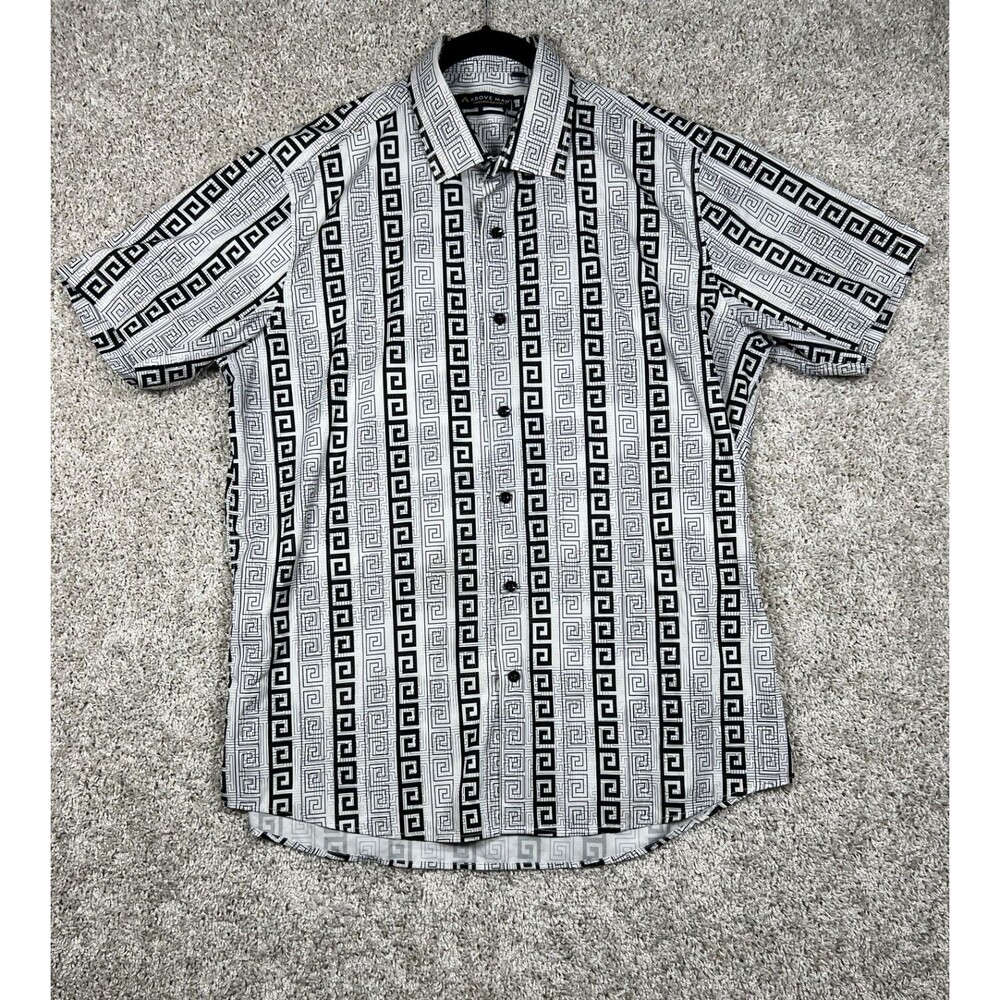 Above Man Shirt XL Black White Geometric Print Button Up Stretch